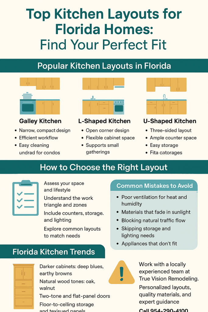 Infographics of perfect kitchen layouts for florida homes by True Vison Remodeling